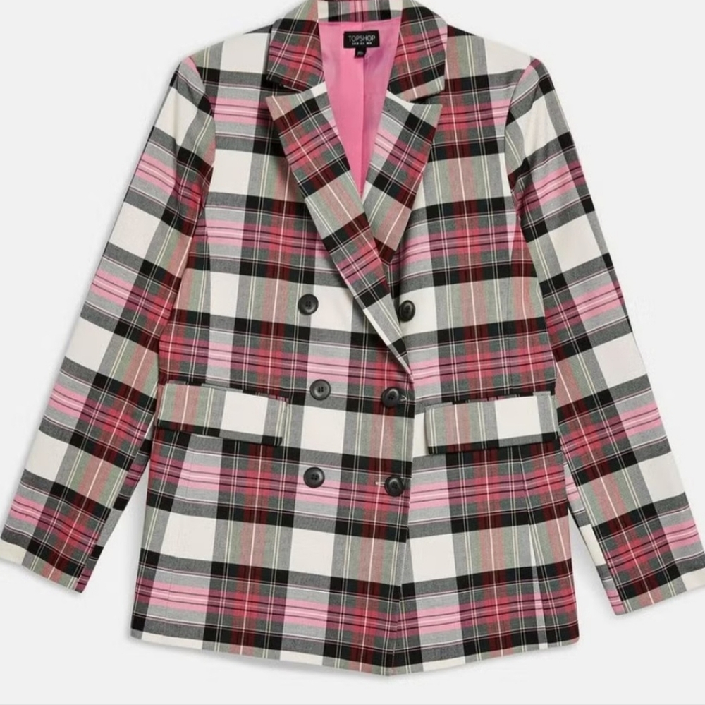 Topshop Pink and Black Plaid Blazer